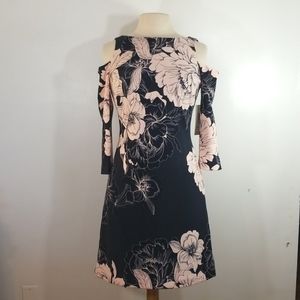 Eliza J Floral Cold Shoulder ¾ Sleeve Navy & Pink Dress size 4